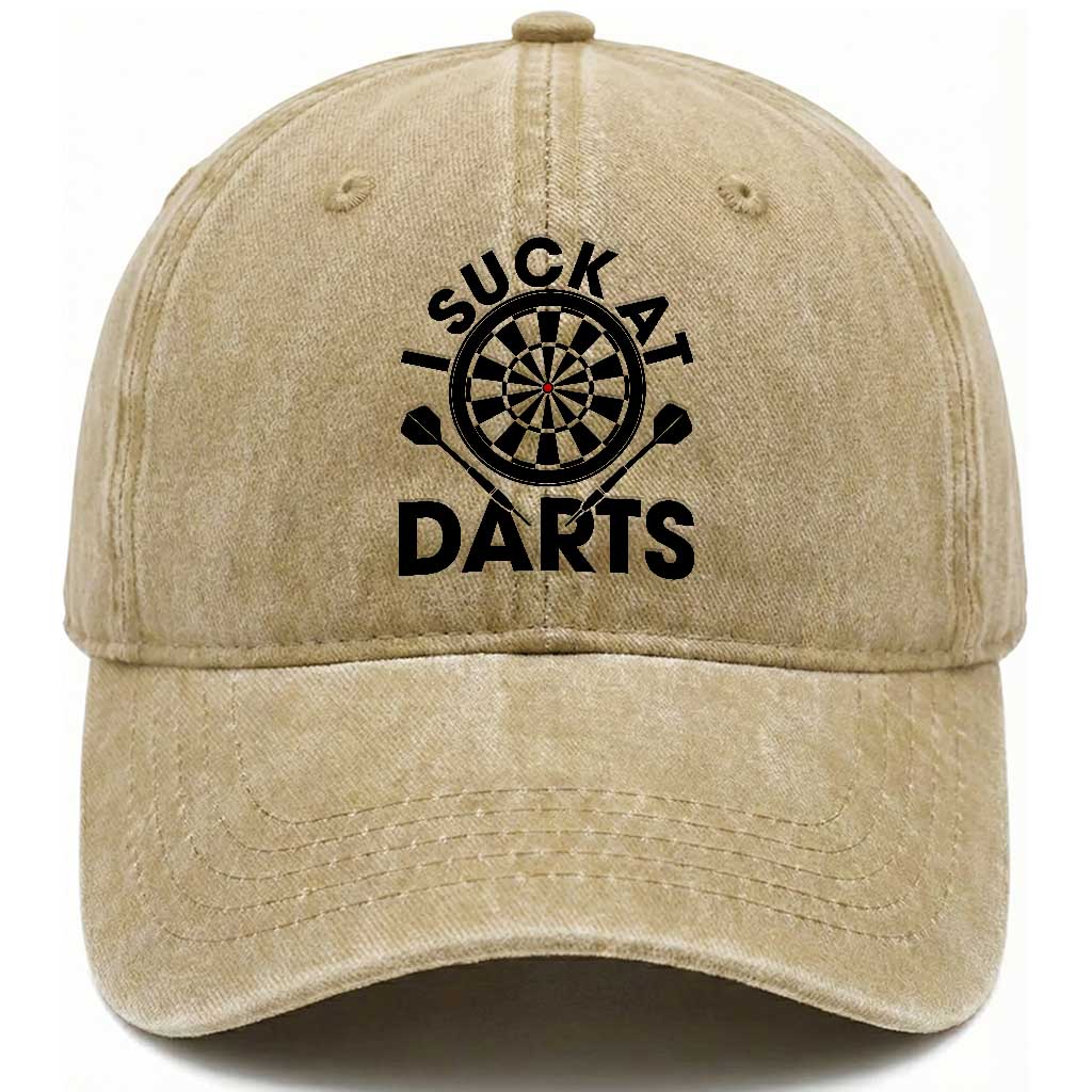 Funny I Suck At Darts Washed Cotton Baseball Cap Darts Lover Gift For Bad Players TS12 Print Your Wear