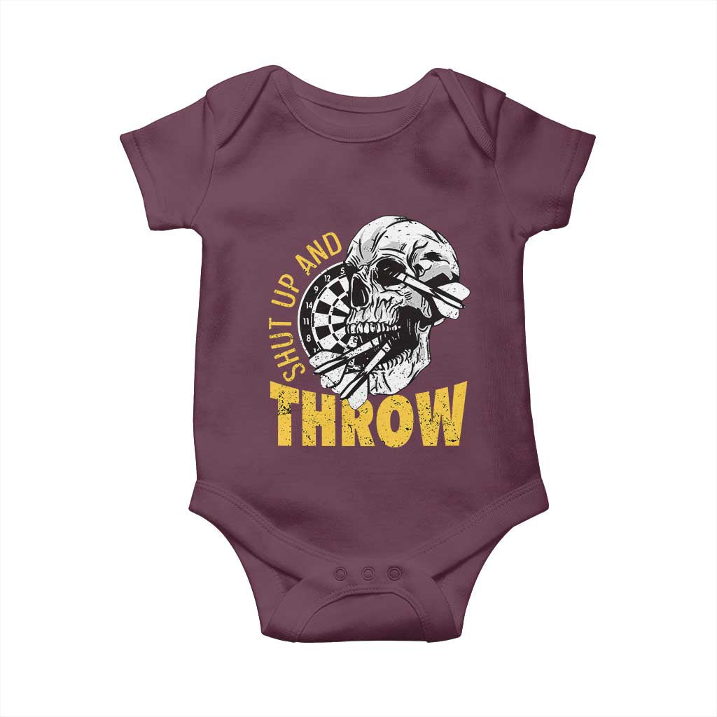 Funny Skeleton Darts Player Baby Onesie I Suck At Darts TS12 Maroon Print Your Wear