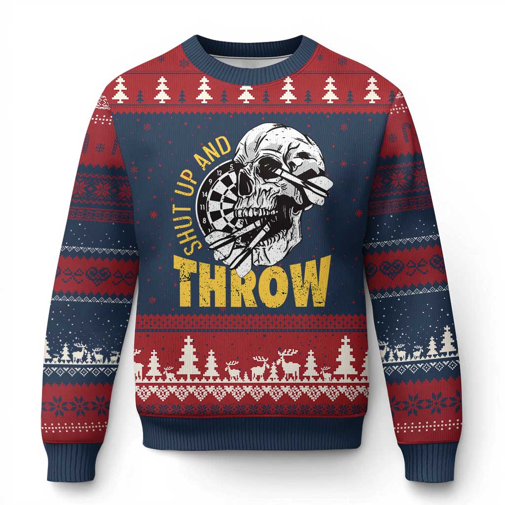 Funny Skeleton Darts Player Ugly Christmas Sweater I Suck At Darts TS12 Navy Red Print Your Wear
