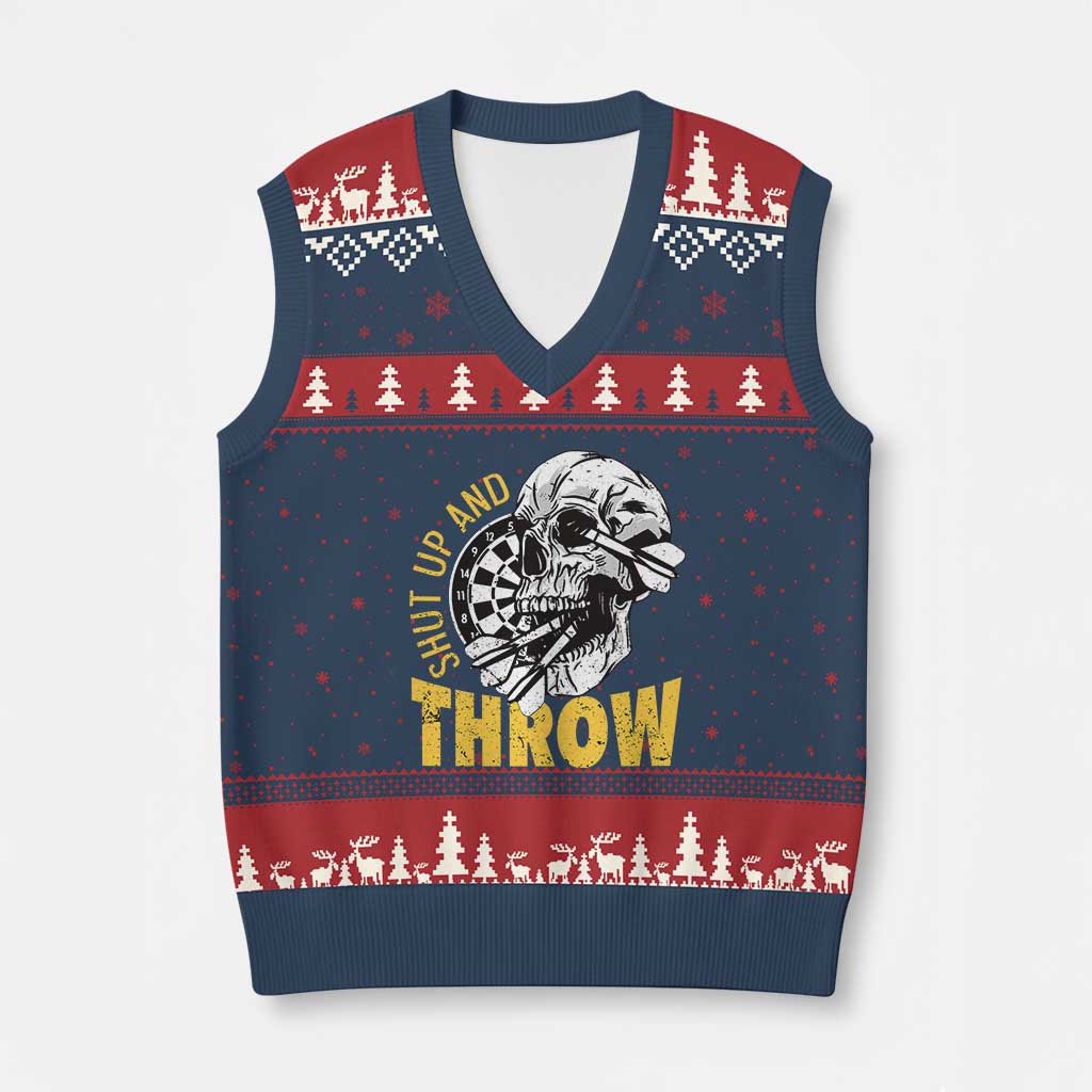 Funny Skeleton Darts Player V-Neck Knit Sweater Vest I Suck At Darts TS12 Navy Red Print Your Wear