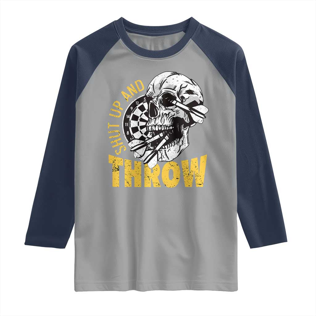 Funny Skeleton Darts Player Raglan Shirt I Suck At Darts TS12 Sport Gray Navy Print Your Wear