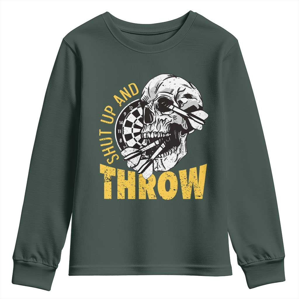 Funny Skeleton Darts Player Youth Sweatshirt I Suck At Darts TS12 Dark Forest Green Print Your Wear