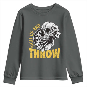Funny Skeleton Darts Player Youth Sweatshirt I Suck At Darts TS12 Dark Heather Print Your Wear