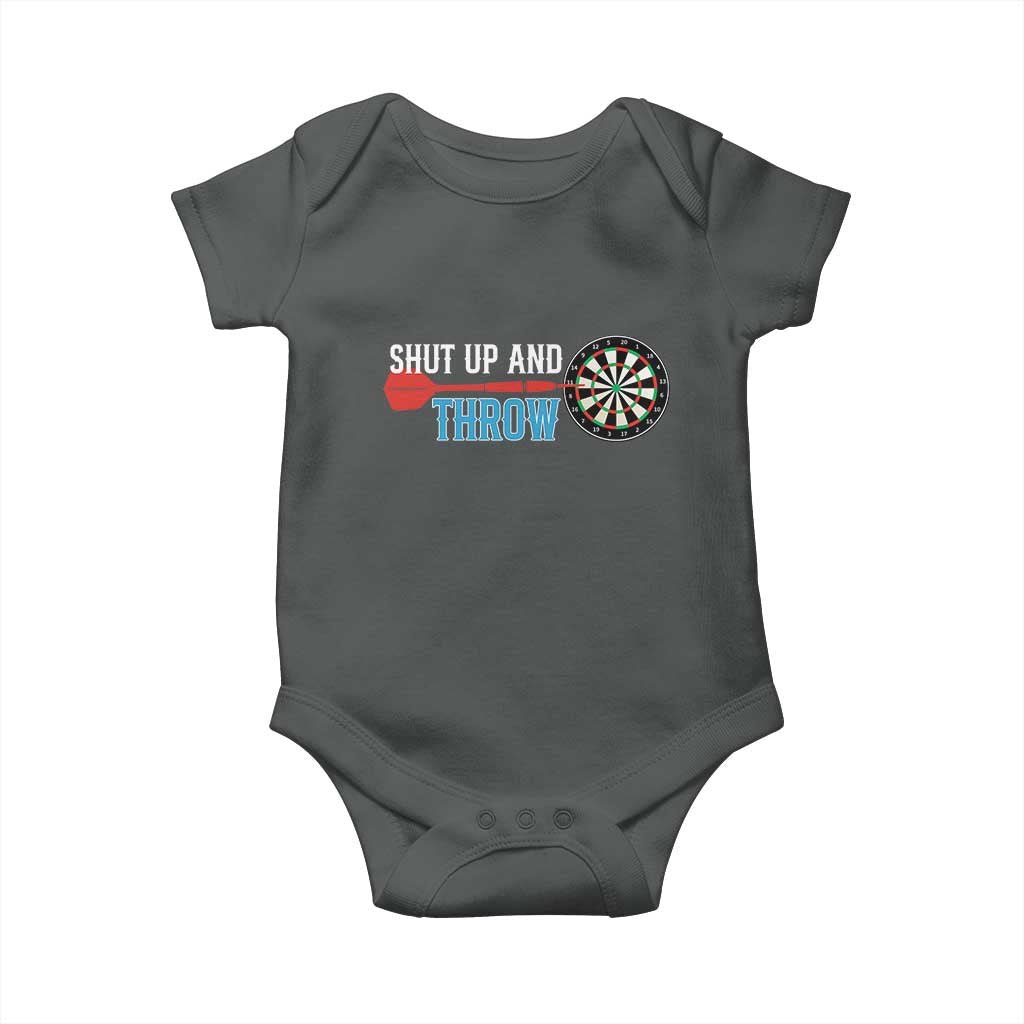 Shut Up And Throw Baby Onesie Funny Darts Player Gift TS12 Dark Heather Print Your Wear