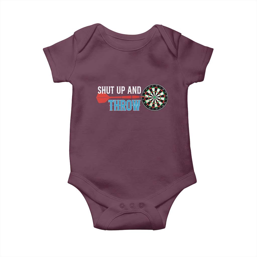 Shut Up And Throw Baby Onesie Funny Darts Player Gift TS12 Maroon Print Your Wear