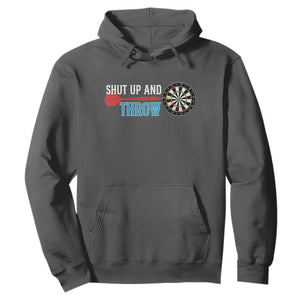 Shut Up And Throw Hoodie Funny Darts Player Gift TS12 Dark Heather Print Your Wear