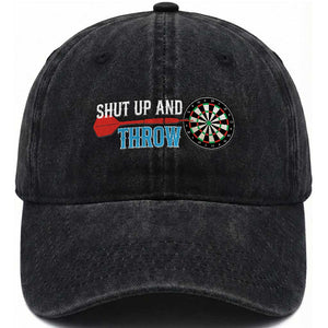 Shut Up And Throw Washed Cotton Baseball Cap Funny Darts Player Gift TS12 Print Your Wear