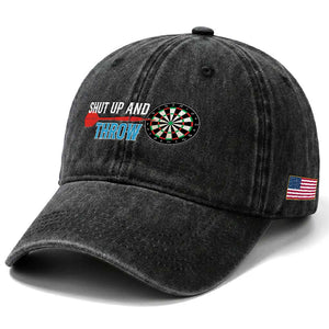 Shut Up And Throw Washed Cotton Baseball Cap Funny Darts Player Gift TS12 Print Your Wear