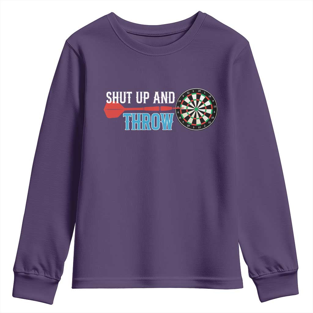 Shut Up And Throw Youth Sweatshirt Funny Darts Player Gift TS12 Purple Print Your Wear
