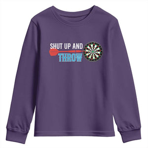 Shut Up And Throw Youth Sweatshirt Funny Darts Player Gift TS12 Purple Print Your Wear