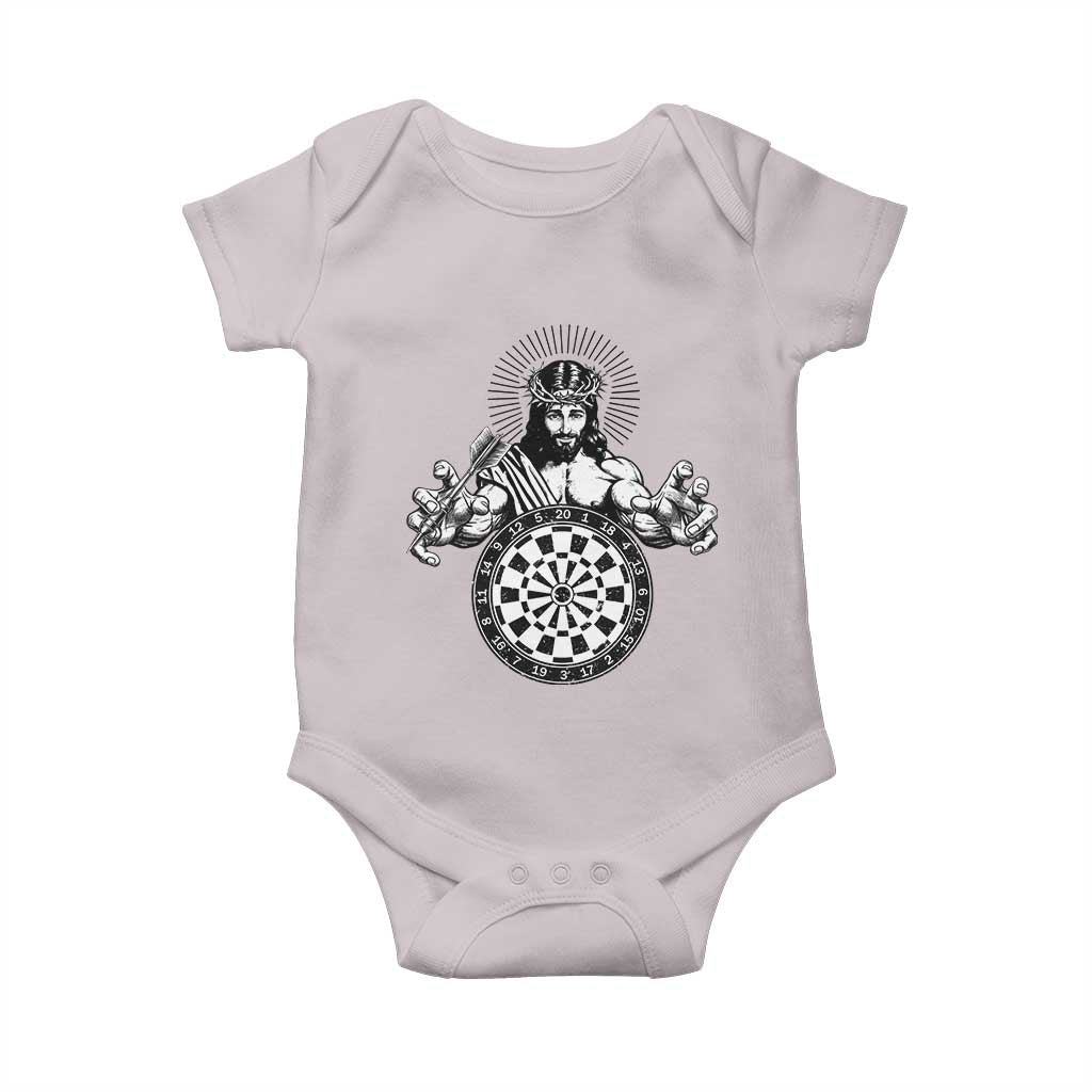 Funny Christian Dartist Gift Baby Onesie Jesus Bullseye Shooter TS12 Ice Gray Print Your Wear