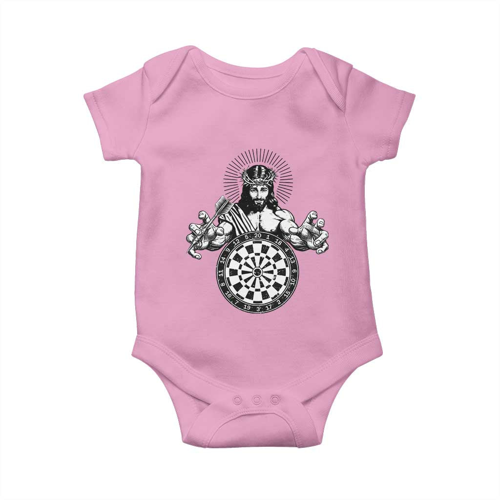 Funny Christian Dartist Gift Baby Onesie Jesus Bullseye Shooter TS12 Light Pink Print Your Wear