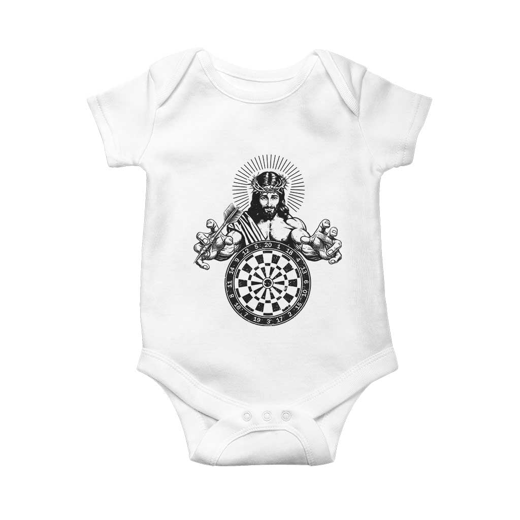 Funny Christian Dartist Gift Baby Onesie Jesus Bullseye Shooter TS12 White Print Your Wear
