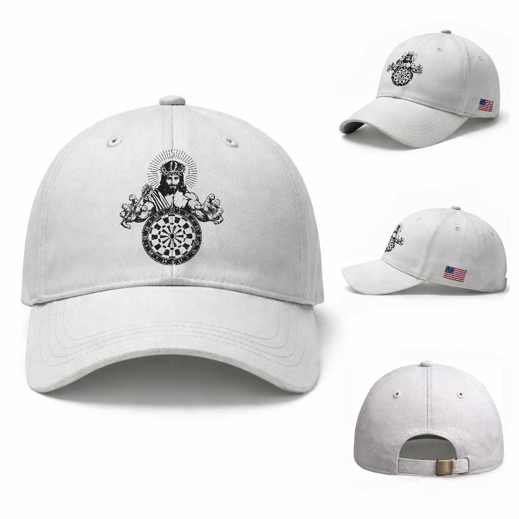 Funny Christian Dartist Gift Baseball Cap Jesus Bullseye Shooter TS12 Baseball Cap Universal Fit White Print Your Wear