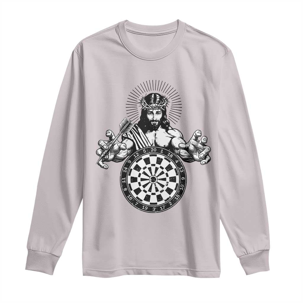 Funny Christian Dartist Gift Long Sleeve Shirt Jesus Bullseye Shooter TS12 Ice Gray Print Your Wear