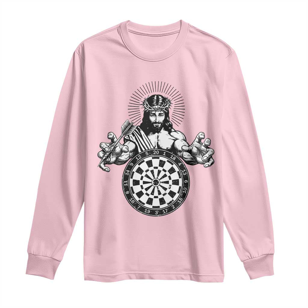 Funny Christian Dartist Gift Long Sleeve Shirt Jesus Bullseye Shooter TS12 Light Pink Print Your Wear