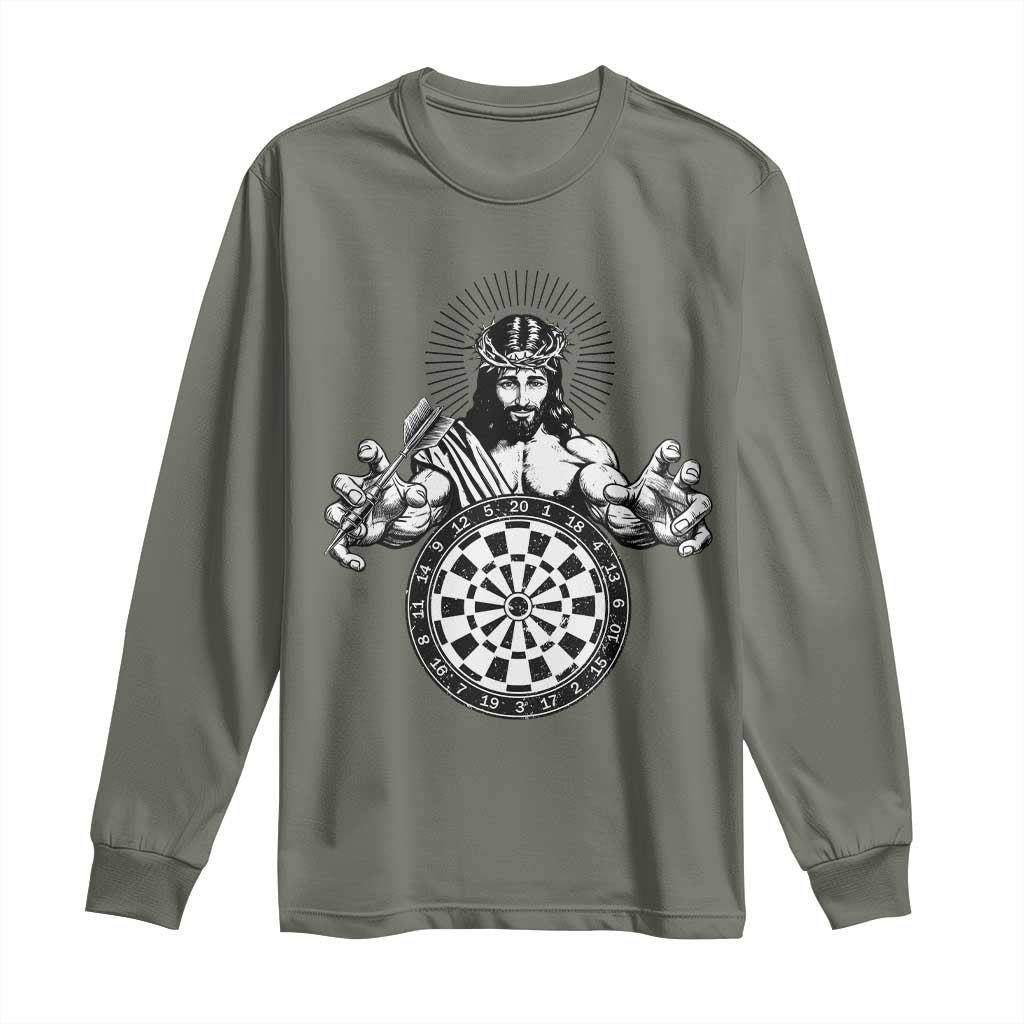 Funny Christian Dartist Gift Long Sleeve Shirt Jesus Bullseye Shooter TS12 Military Green Print Your Wear