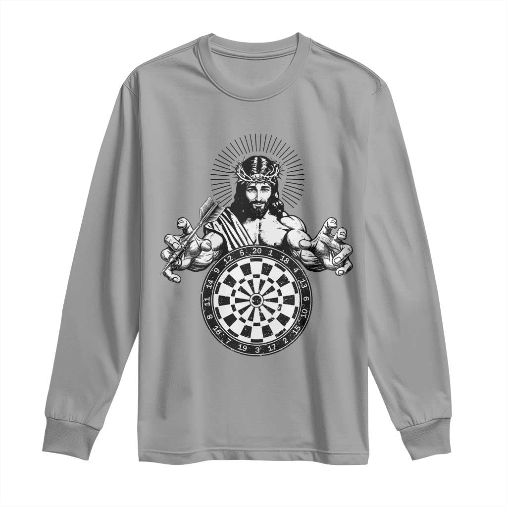 Funny Christian Dartist Gift Long Sleeve Shirt Jesus Bullseye Shooter TS12 Sport Gray Print Your Wear