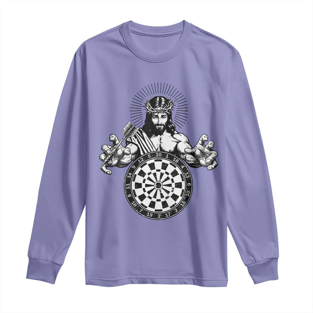 Funny Christian Dartist Gift Long Sleeve Shirt Jesus Bullseye Shooter TS12 Violet Print Your Wear