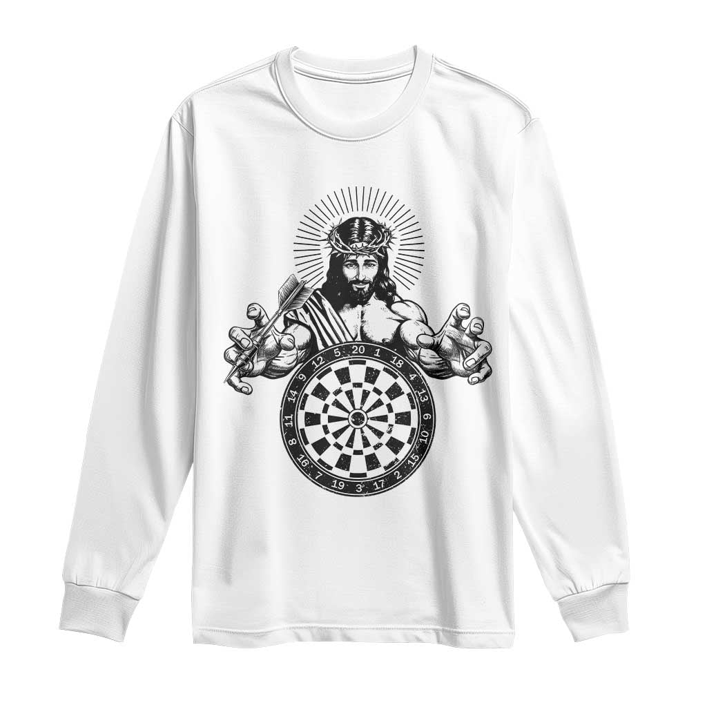 Funny Christian Dartist Gift Long Sleeve Shirt Jesus Bullseye Shooter TS12 White Print Your Wear
