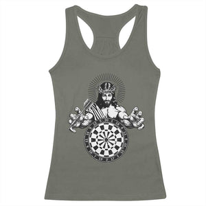 Funny Christian Dartist Gift Racerback Tank Top Jesus Bullseye Shooter TS12 Military Green Print Your Wear