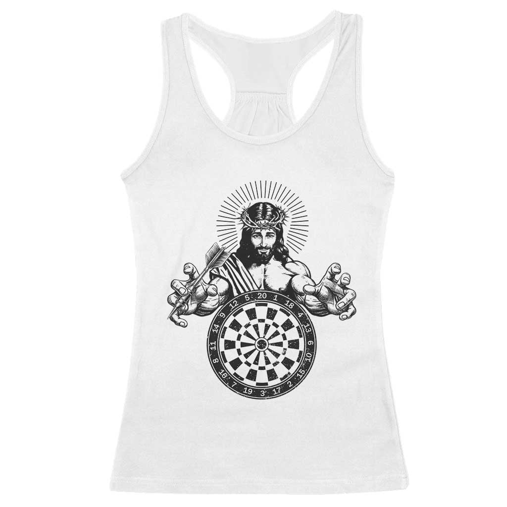 Funny Christian Dartist Gift Racerback Tank Top Jesus Bullseye Shooter TS12 White Print Your Wear