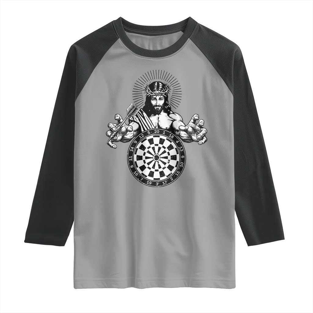 Funny Christian Dartist Gift Raglan Shirt Jesus Bullseye Shooter TS12 Sport Gray Black Print Your Wear