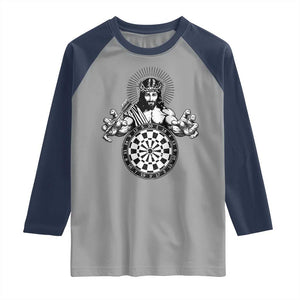 Funny Christian Dartist Gift Raglan Shirt Jesus Bullseye Shooter TS12 Sport Gray Navy Print Your Wear