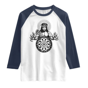 Funny Christian Dartist Gift Raglan Shirt Jesus Bullseye Shooter TS12 White Navy Print Your Wear