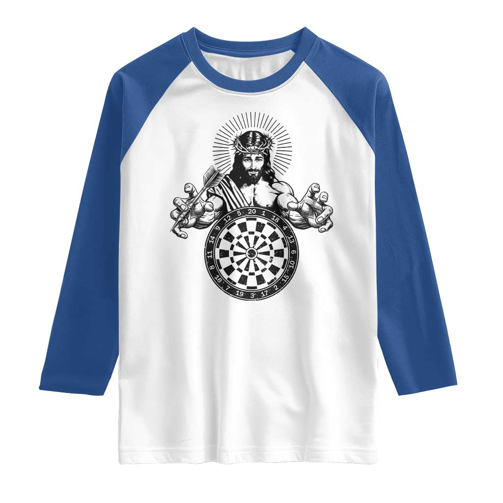 Funny Christian Dartist Gift Raglan Shirt Jesus Bullseye Shooter TS12 White Royal Print Your Wear