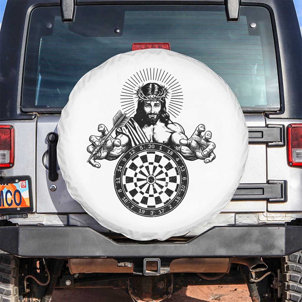 Funny Christian Dartist Gift Spare Tire Cover Jesus Bullseye Shooter TS12 No hole White Print Your Wear