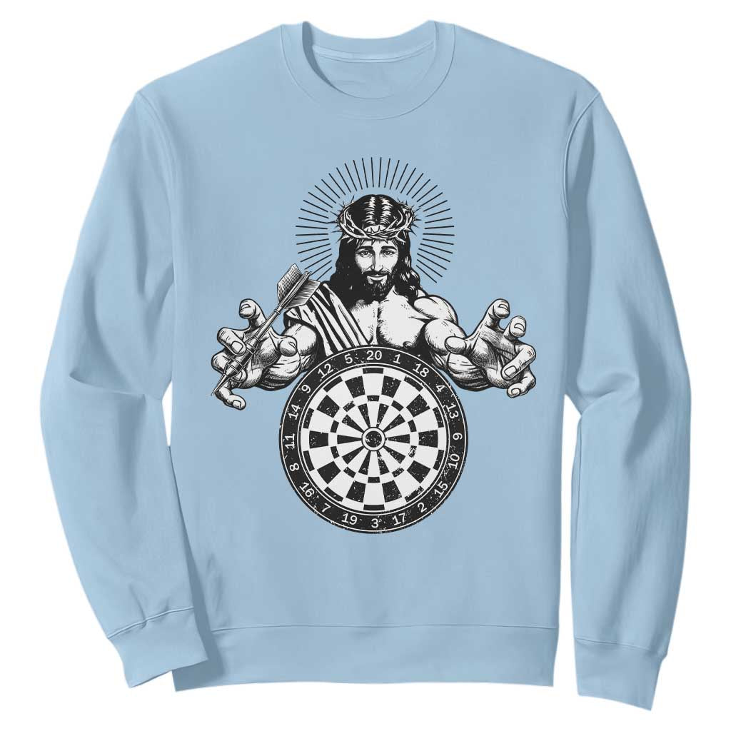 Funny Christian Dartist Gift Sweatshirt Jesus Bullseye Shooter TS12 Light Blue Print Your Wear