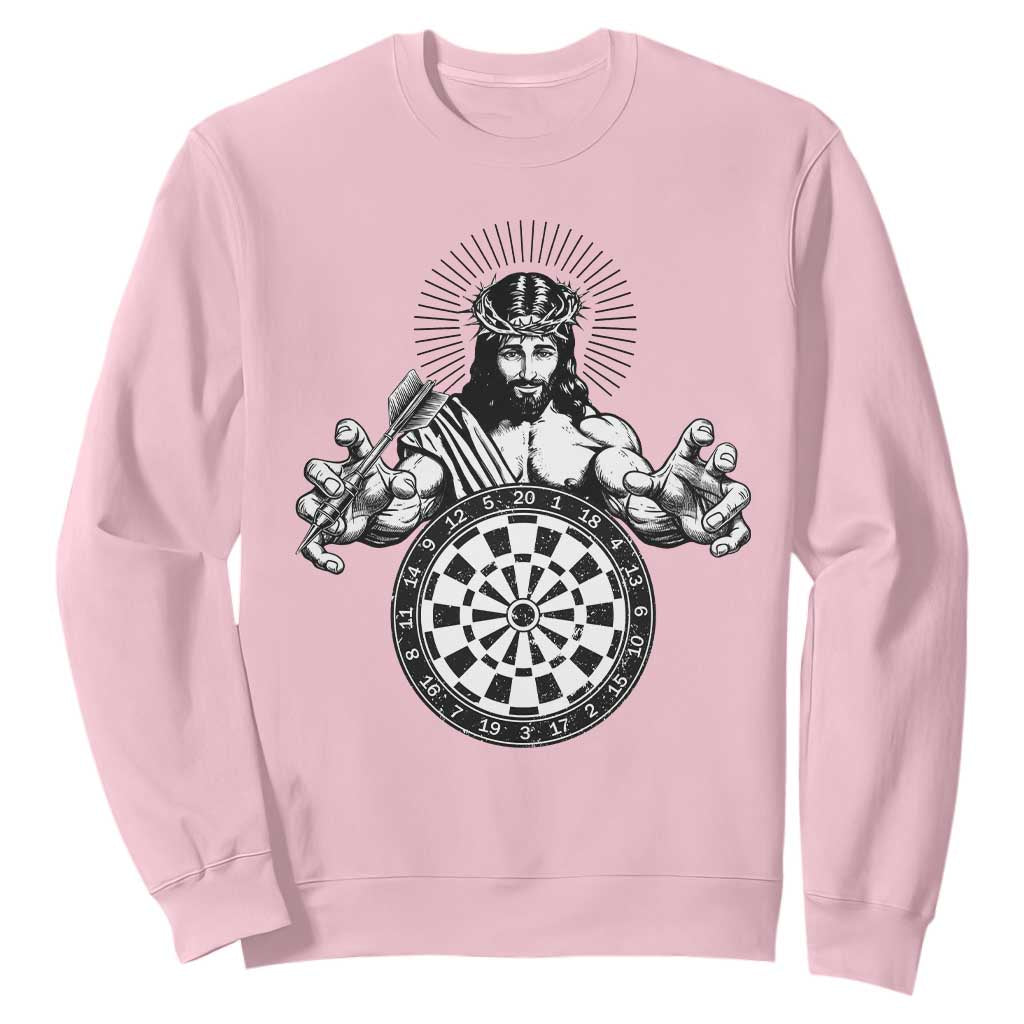Funny Christian Dartist Gift Sweatshirt Jesus Bullseye Shooter TS12 Light Pink Print Your Wear