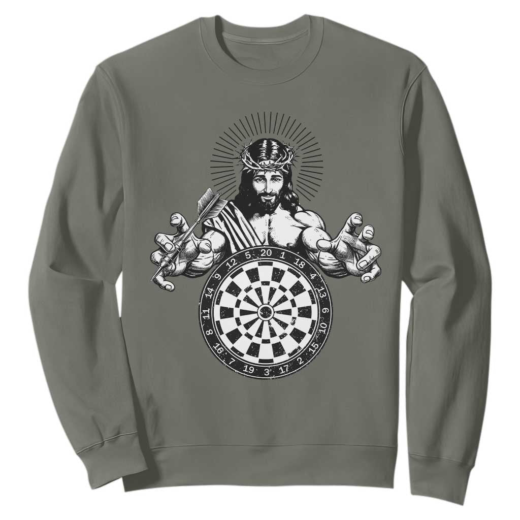 Funny Christian Dartist Gift Sweatshirt Jesus Bullseye Shooter TS12 Military Green Print Your Wear