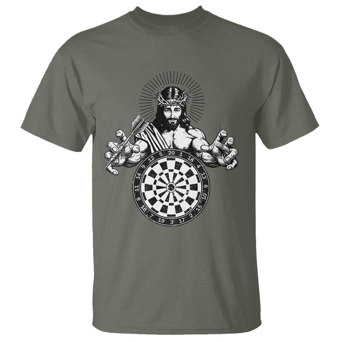 Funny Christian Dartist Gift T Shirt Jesus Bullseye Shooter TS12 Military Green Print Your Wear