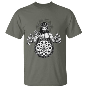 Funny Christian Dartist Gift T Shirt Jesus Bullseye Shooter TS12 Military Green Print Your Wear