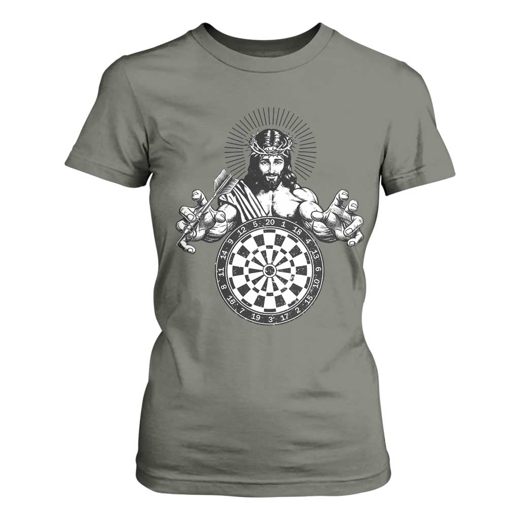 Funny Christian Dartist Gift T Shirt For Women Jesus Bullseye Shooter TS12 Military Green Print Your Wear