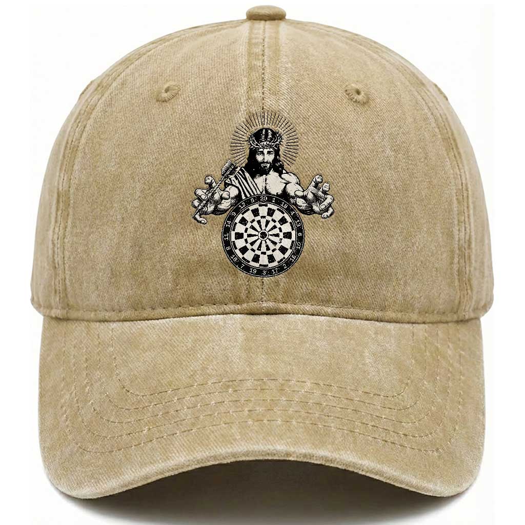 Funny Christian Dartist Gift Washed Cotton Baseball Cap Jesus Bullseye Shooter TS12 Print Your Wear