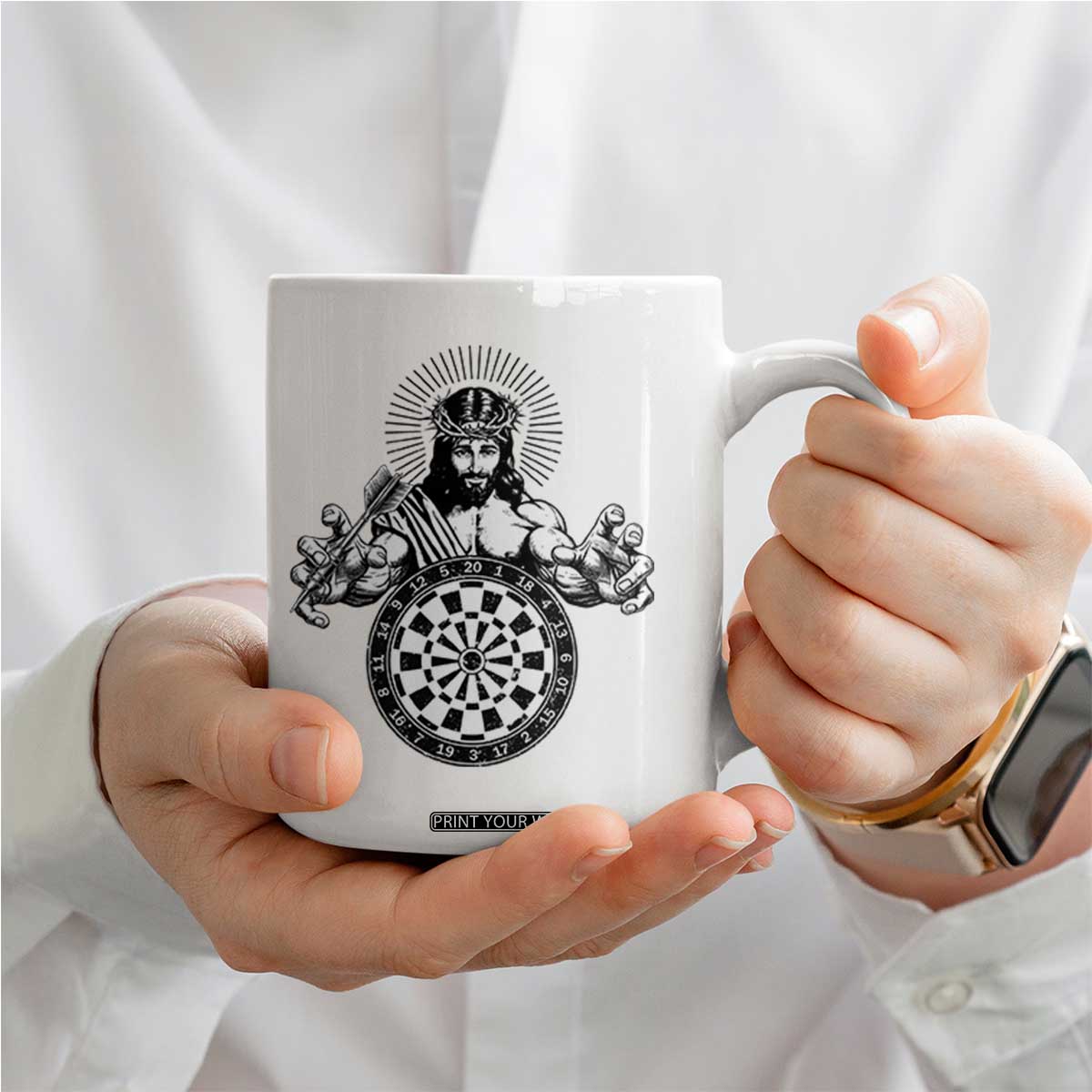 Funny Christian Dartist Gift Coffee Mug Jesus Bullseye Shooter TS12 Print Your Wear