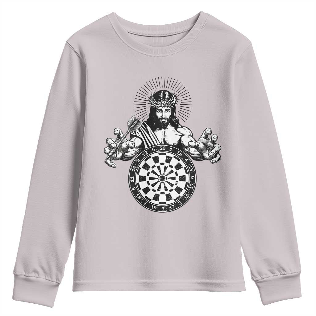 Funny Christian Dartist Gift Youth Sweatshirt Jesus Bullseye Shooter TS12 Ice Gray Print Your Wear