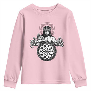 Funny Christian Dartist Gift Youth Sweatshirt Jesus Bullseye Shooter TS12 Light Pink Print Your Wear