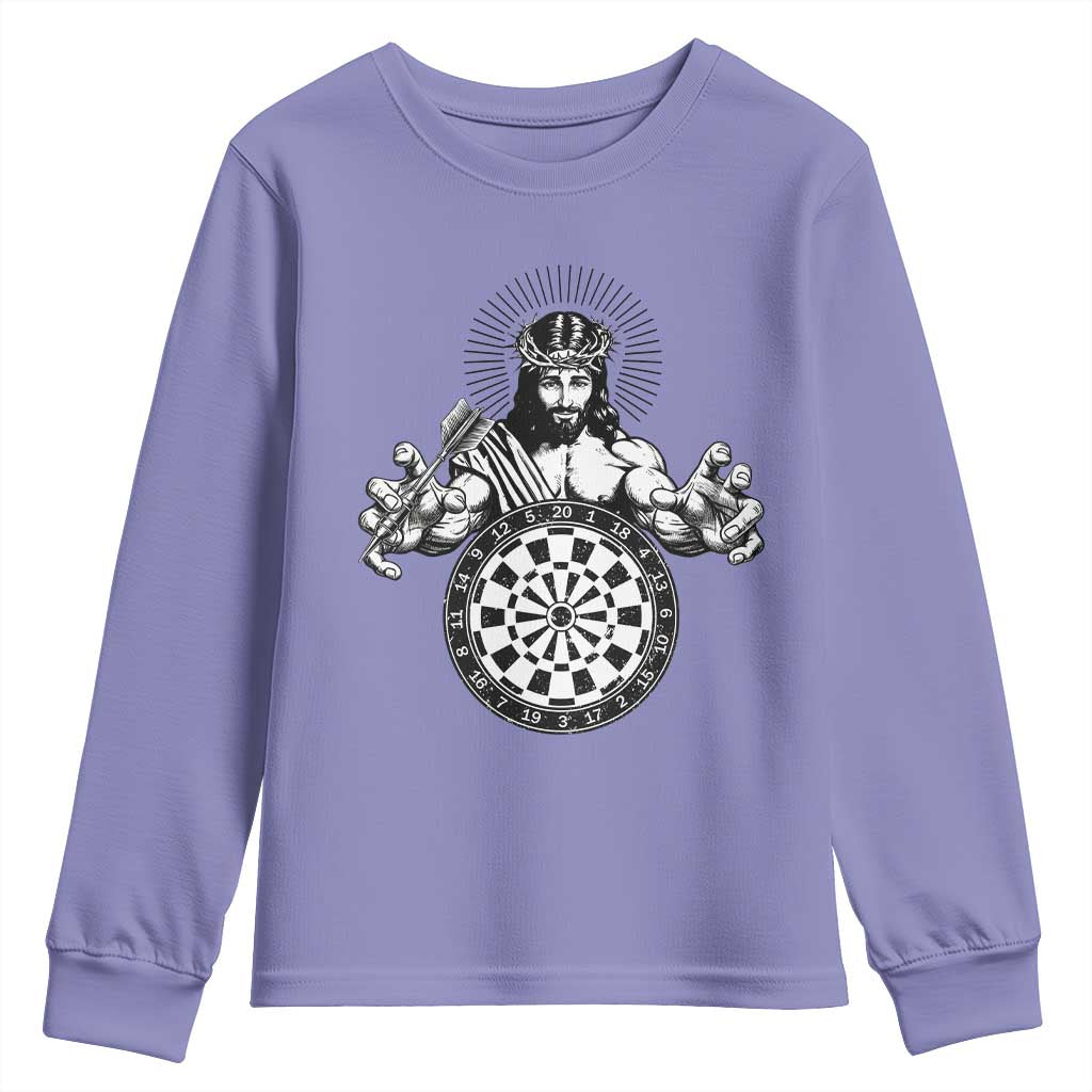 Funny Christian Dartist Gift Youth Sweatshirt Jesus Bullseye Shooter TS12 Violet Print Your Wear