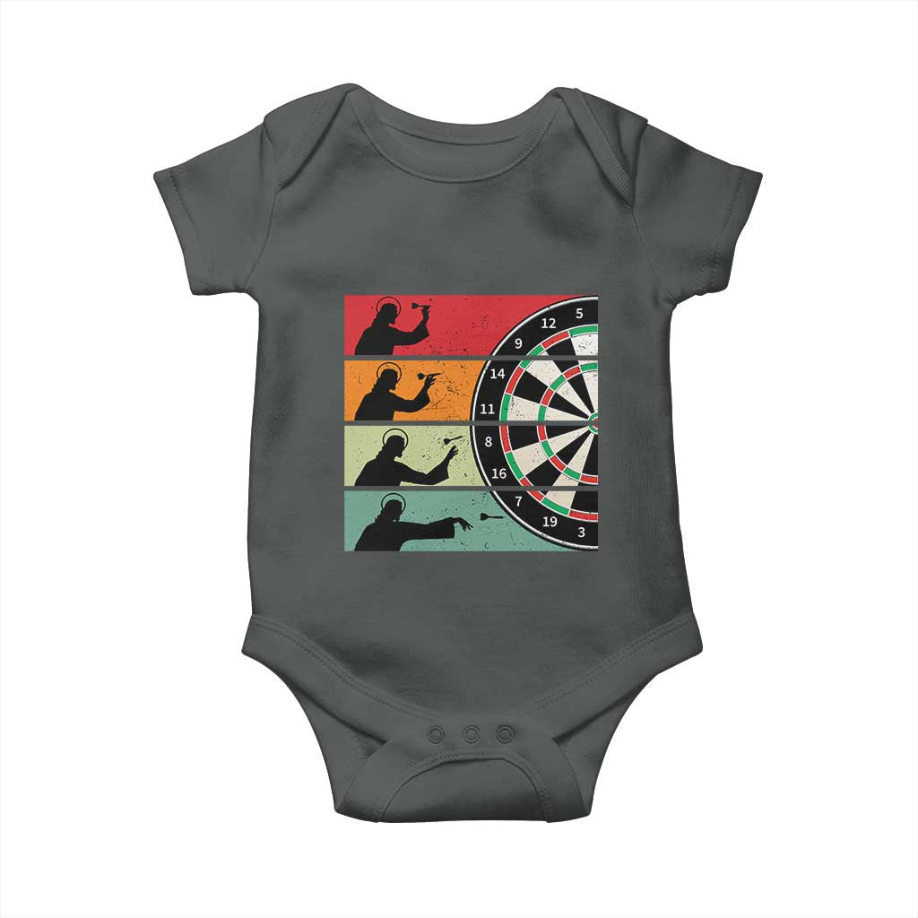 Vintage Darts Player Christian Faith Gift Baby Onesie Jesus Bullseye Shooter TS12 Dark Heather Print Your Wear