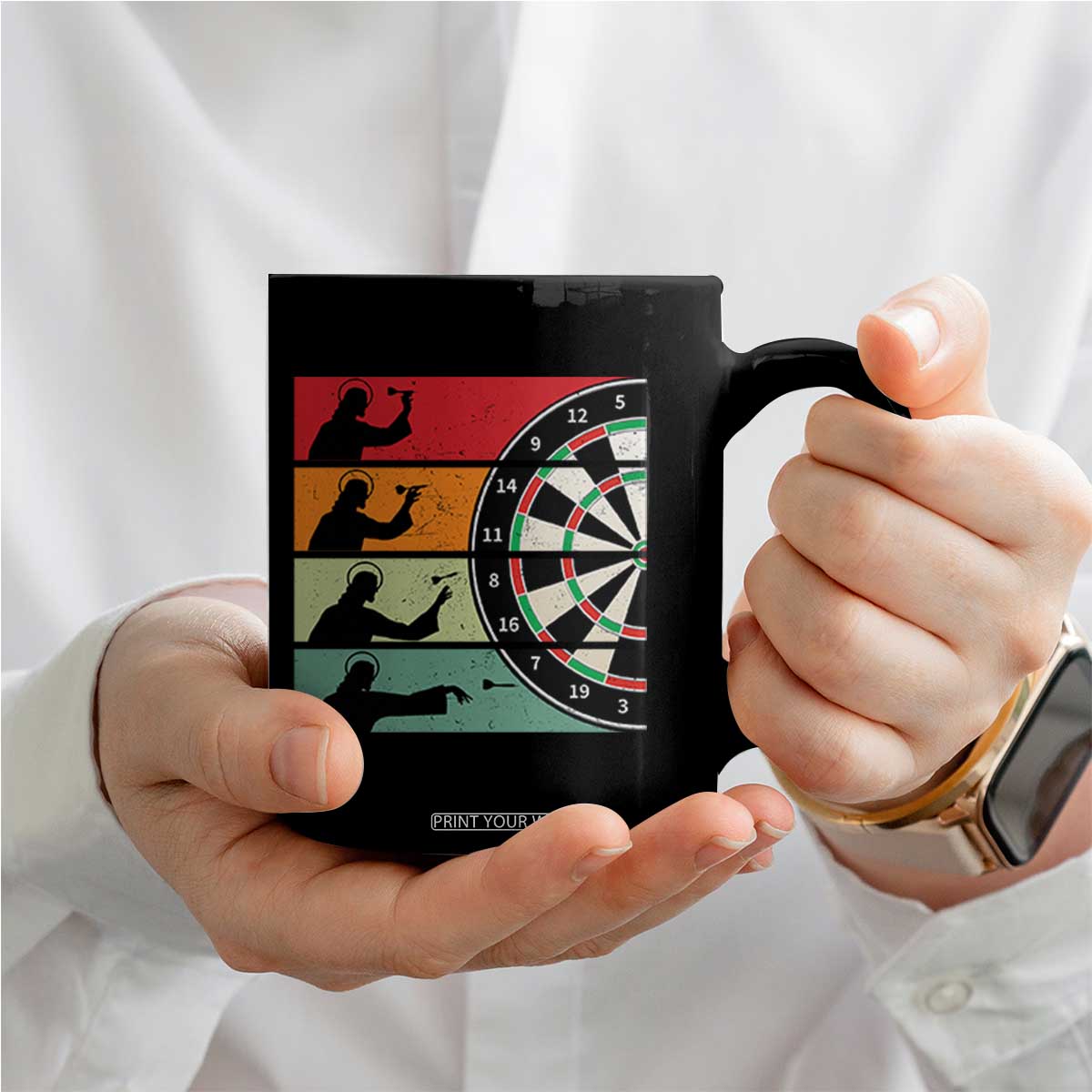 Vintage Darts Player Christian Faith Gift Coffee Mug Jesus Bullseye Shooter TS12 Print Your Wear