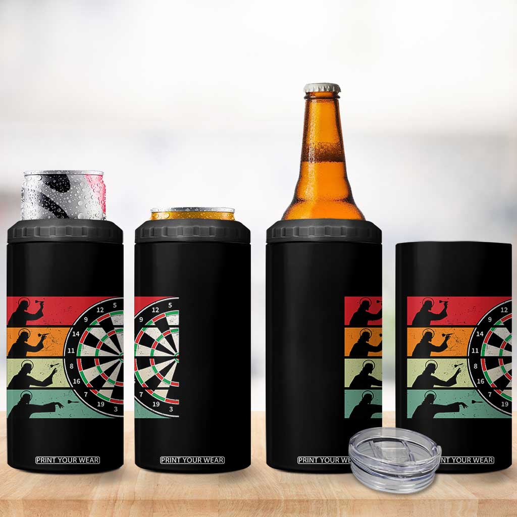 Vintage Darts Player Christian Faith Gift 4 in 1 Can Cooler Tumbler Jesus Bullseye Shooter TS12 Print Your Wear