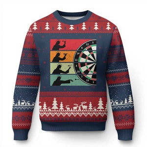 Vintage Darts Player Christian Faith Gift Ugly Christmas Sweater Jesus Bullseye Shooter TS12 Navy Red Print Your Wear