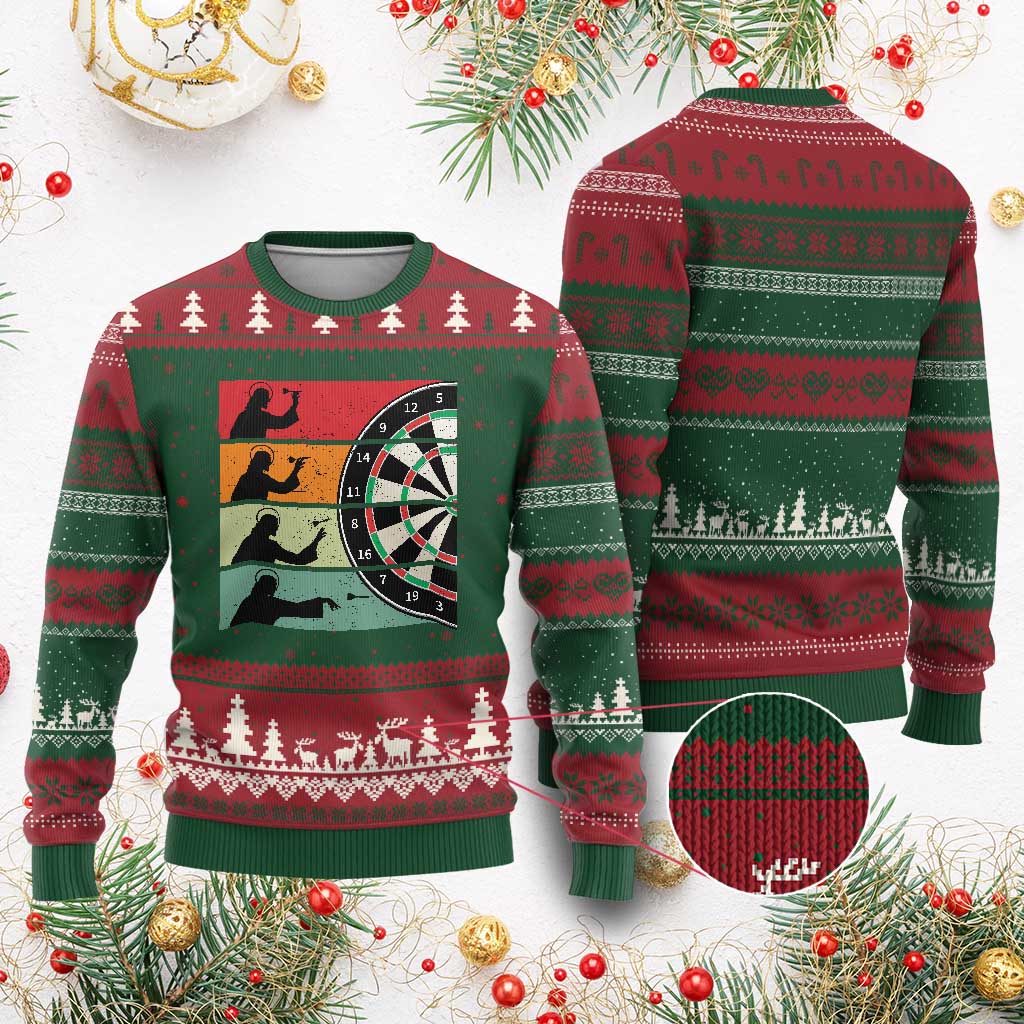 Vintage Darts Player Christian Faith Gift Ugly Christmas Sweater Jesus Bullseye Shooter TS12 Red Green Print Your Wear