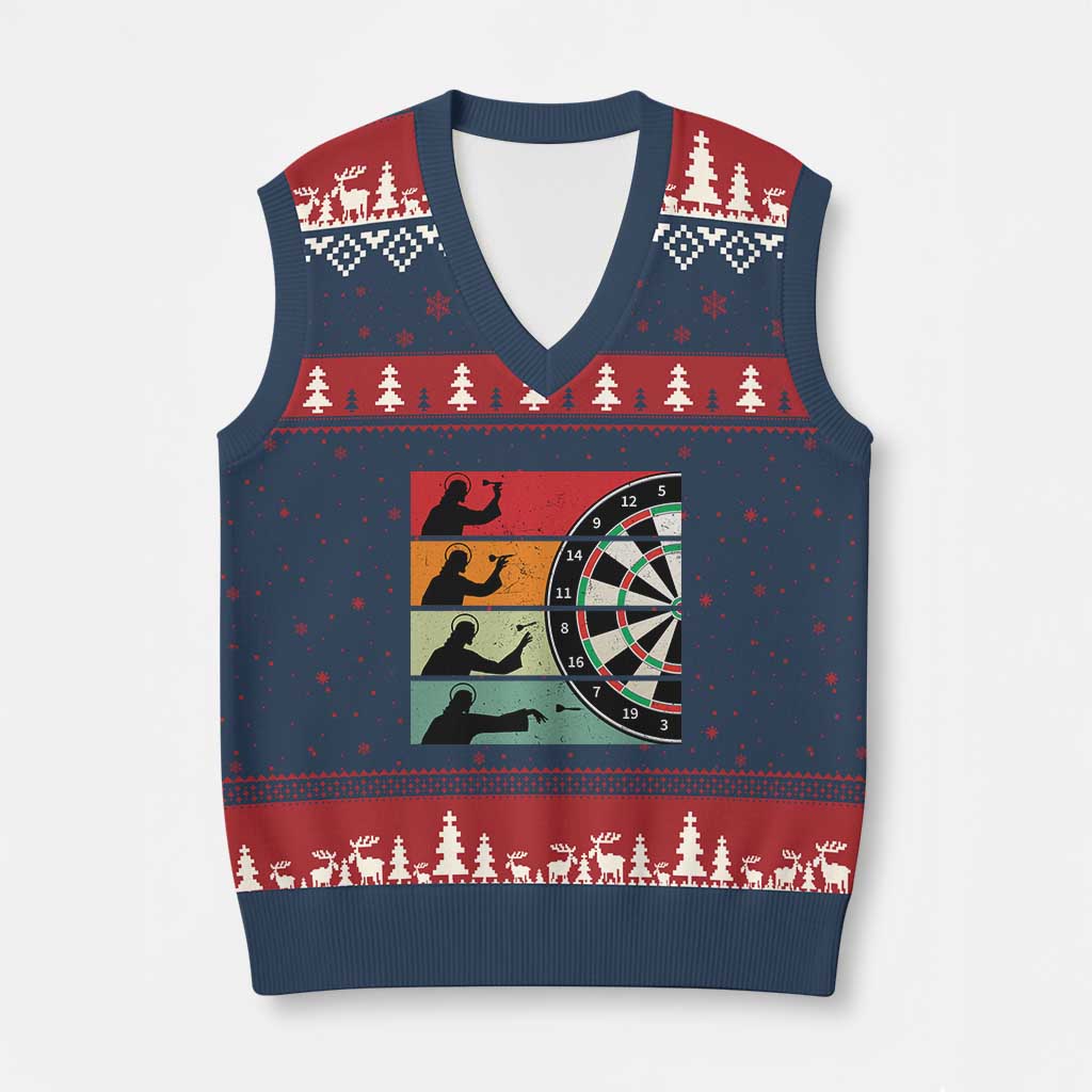 Vintage Darts Player Christian Faith Gift V-Neck Knit Sweater Vest Jesus Bullseye Shooter TS12 Navy Red Print Your Wear