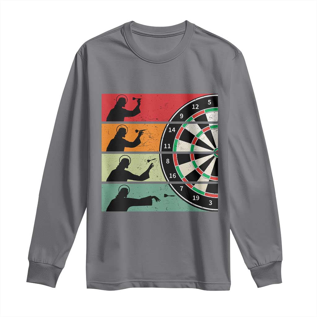 Vintage Darts Player Christian Faith Gift Long Sleeve Shirt Jesus Bullseye Shooter TS12 Charcoal Print Your Wear