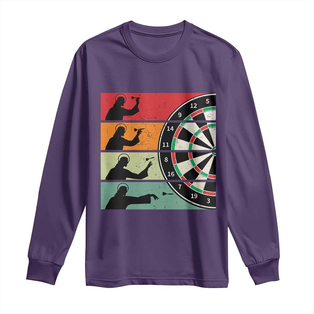Vintage Darts Player Christian Faith Gift Long Sleeve Shirt Jesus Bullseye Shooter TS12 Purple Print Your Wear